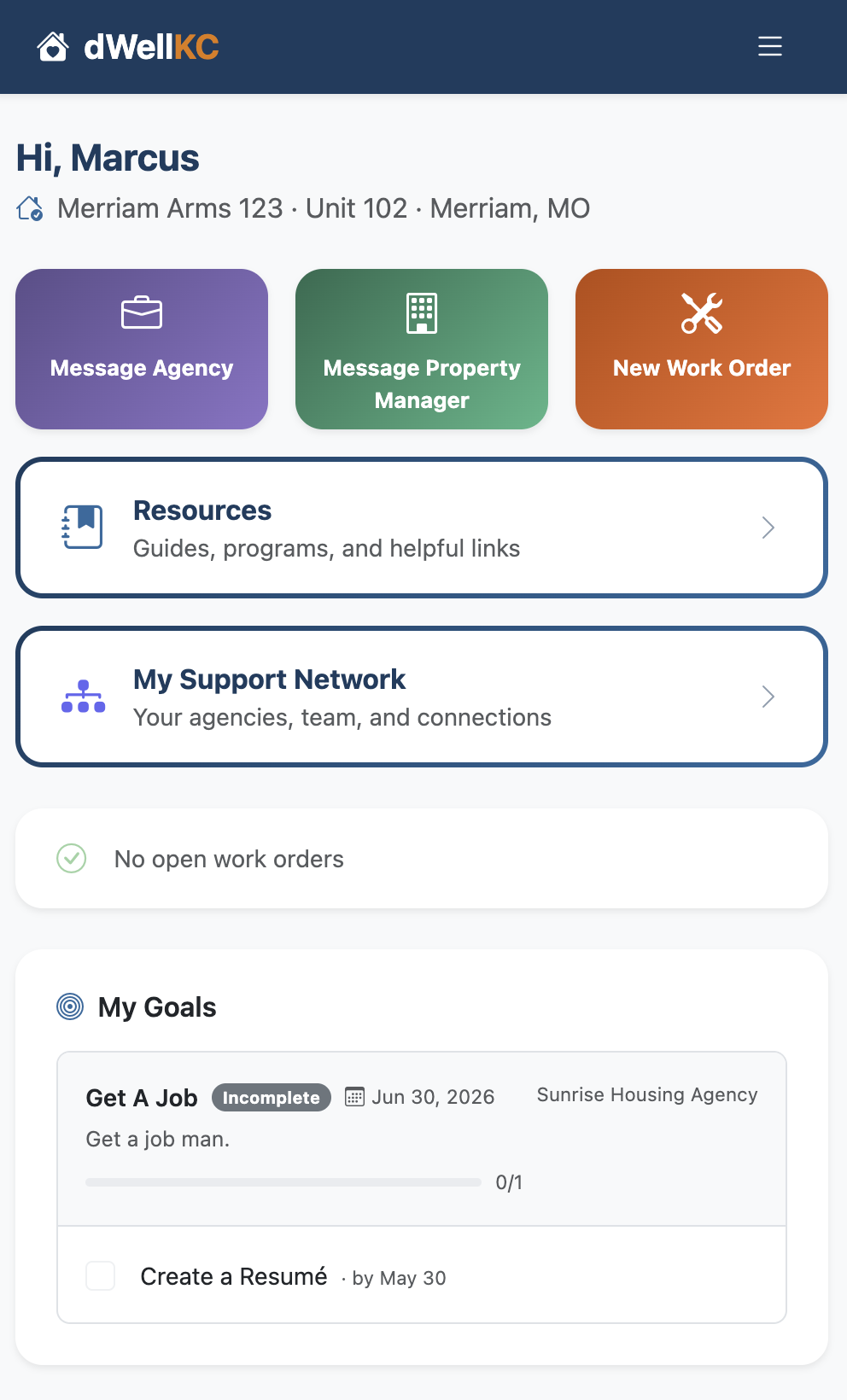 Tenant portal view